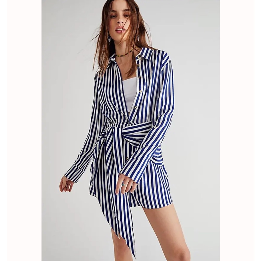 Jen's Pirate Booty Blue and White Striped Long Sleeve Dress